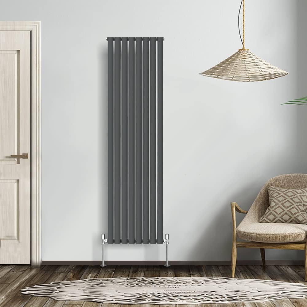 NRG Modern Radiator Black 600x590mm Single Oval Panel Heater Interior Designer Horizontal Bathroom Radiators.