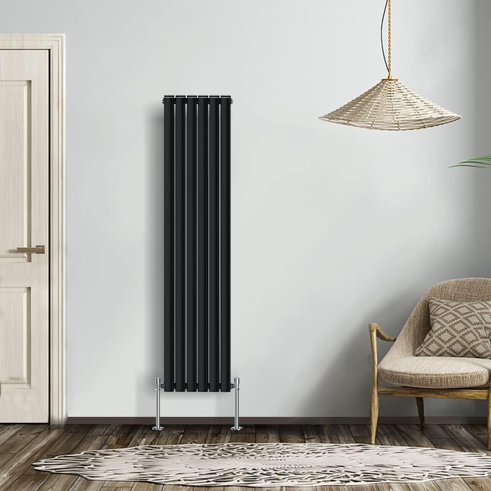 NRG Modern Radiator Black 600x590mm Single Oval Panel Heater Interior Designer Horizontal Bathroom Radiators.