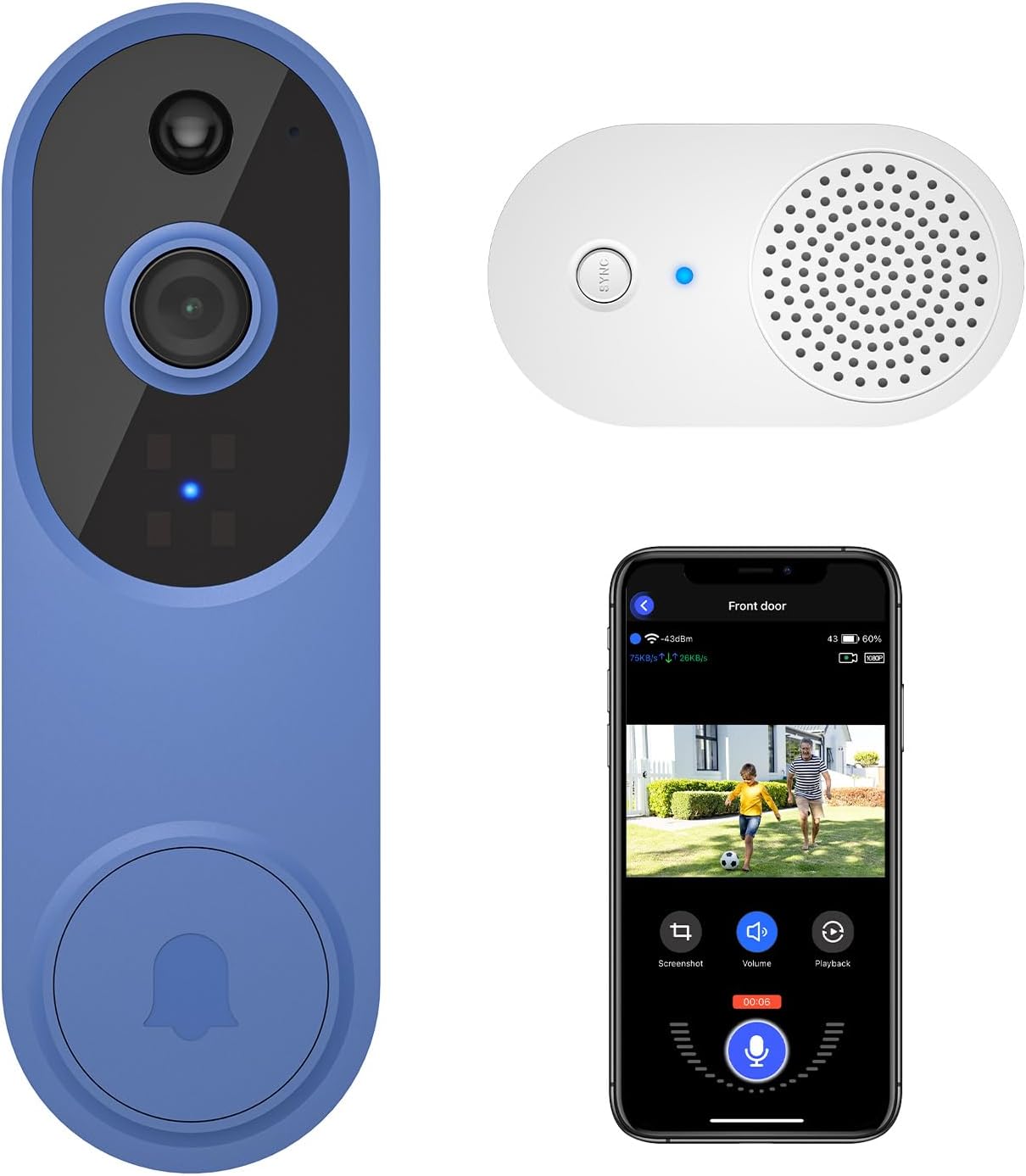 guggre Wireless Video Doorbell with Indoor Ring Chime, Enhanced Security with AI Human Detection, 2-Way Audio, HD Night Vision, AES-128 Cloud Storage, Real-Time Alerts, Smart Home Protection.