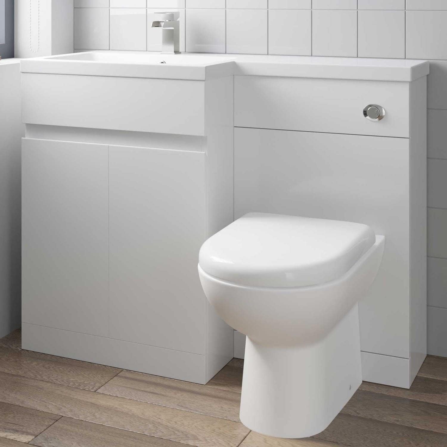 BAYSTONE 1100mm Bathroom Vanity Unit Basin Sink Toilet Combination Furniture Left Hand White.