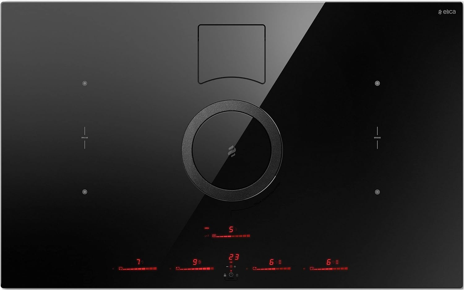 Electric induction hob (4 induction field) with a built-in cooker hood (absorber version) from Elica Nikola Tesla Switch BL/F/83 PRF0146210A.