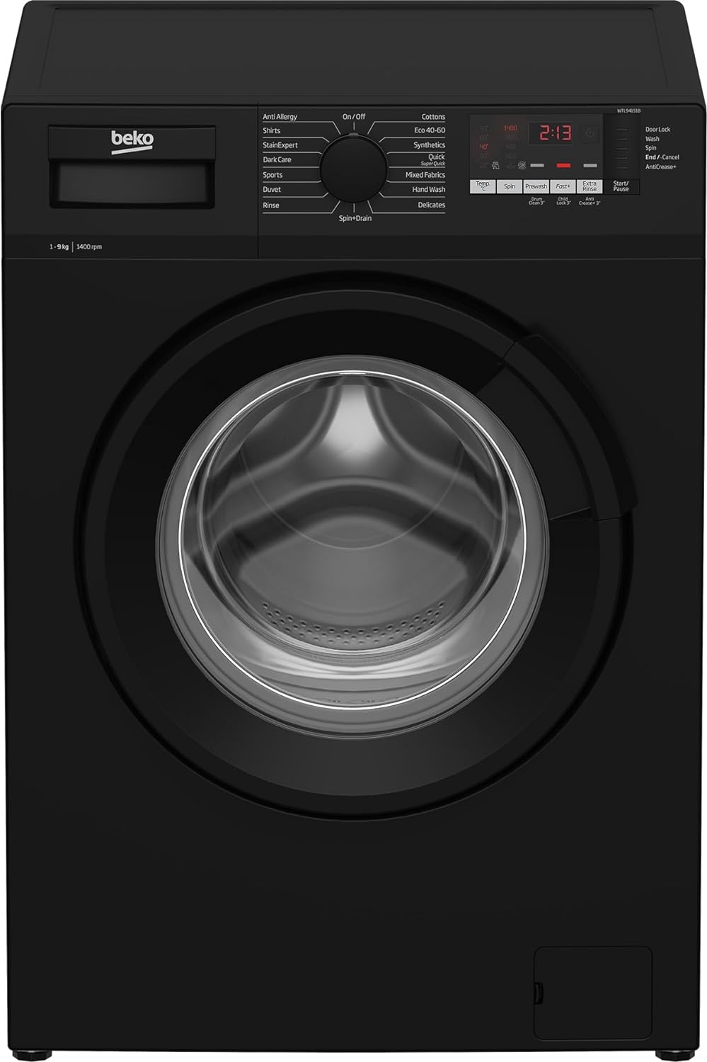 Beko WTL94151B Washing Machine | 9 kg Capacity 1400 rpm Spin Speed | B Rated Energy Class| Black Colour, 28 Minute Quick Wash Technology | RecycledTub.