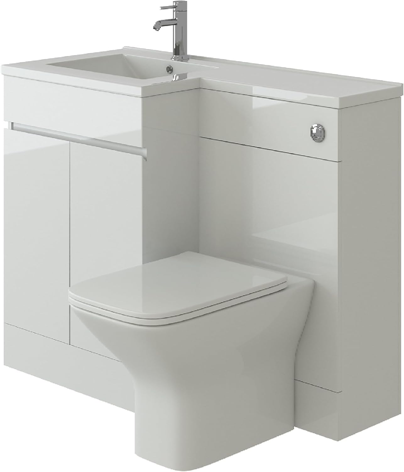 VeeBath White Gloss L Shape Left Hand Bathroom Vanity WC Unit Furniture with Toilet Basin Set Suite.