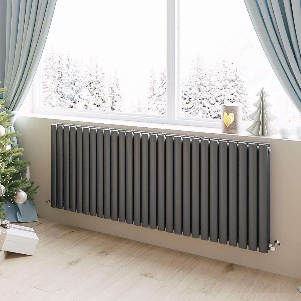 Horizontal Radiator Oval Column Designer Central Heating Rad 600x1593mm Double Anthracite.