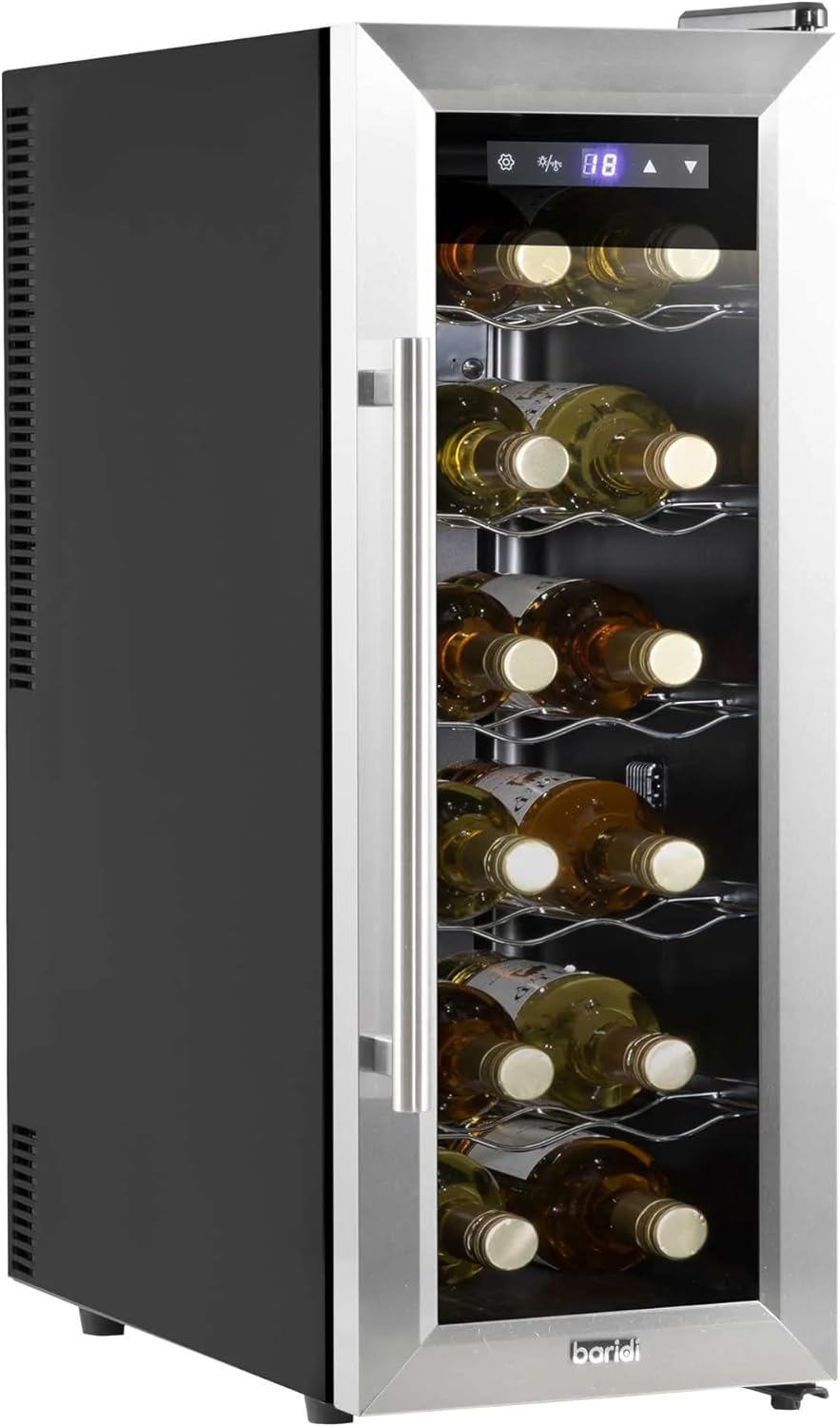 Baridi 18 Bottle Wine Cooler Fridge with Digital Touch Screen Controls & LED Light, Stainless Steel - DH29.