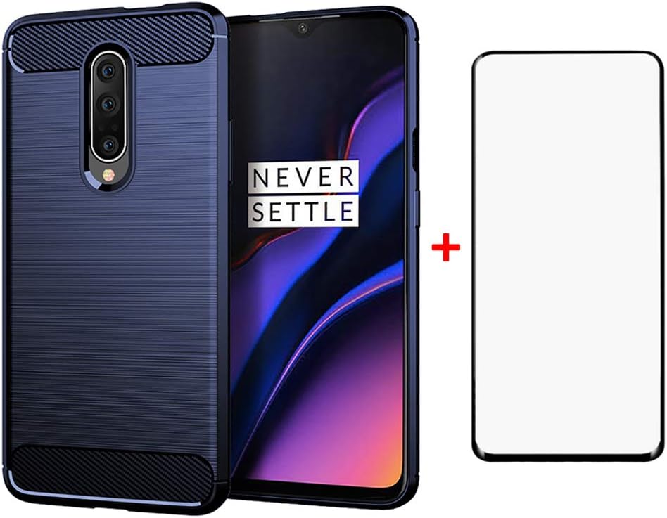 Phone Case for Oneplus 7 Pro and Tempered Glass Screen Protector Film Cover with Mobile Bumper Accessories Shockproof Silicone Rubber Oneplus7Pro One Plus Plus7pro 1 1Plus OnePlus7 7Pro + 1+ Blue