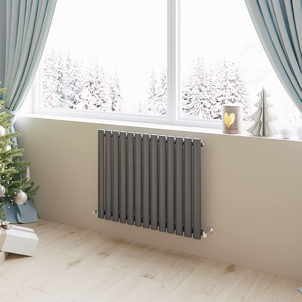 Horizontal Radiator Oval Column Designer Central Heating Rad 600x1593mm Double Anthracite.