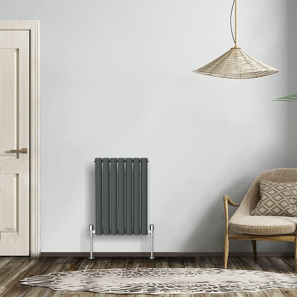 NRG Modern Radiator Black 600x590mm Single Oval Panel Heater Interior Designer Horizontal Bathroom Radiators.