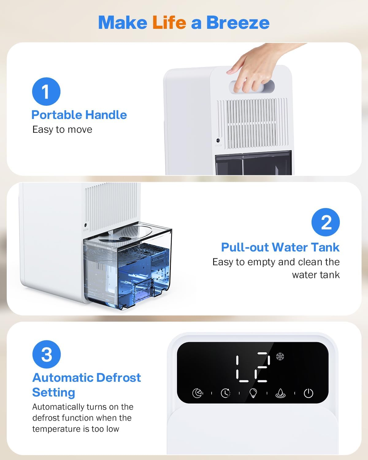 Dehumidifiers for Home, 2 Speeds Bathroom Dehumidifier with Colorful Lights, Ultra Quiet, 1500ML Water Tank, 12H Timer & Auto Shut off, 350ML/Day Efficient Dehumidification for Home,Office,Garage,RV.