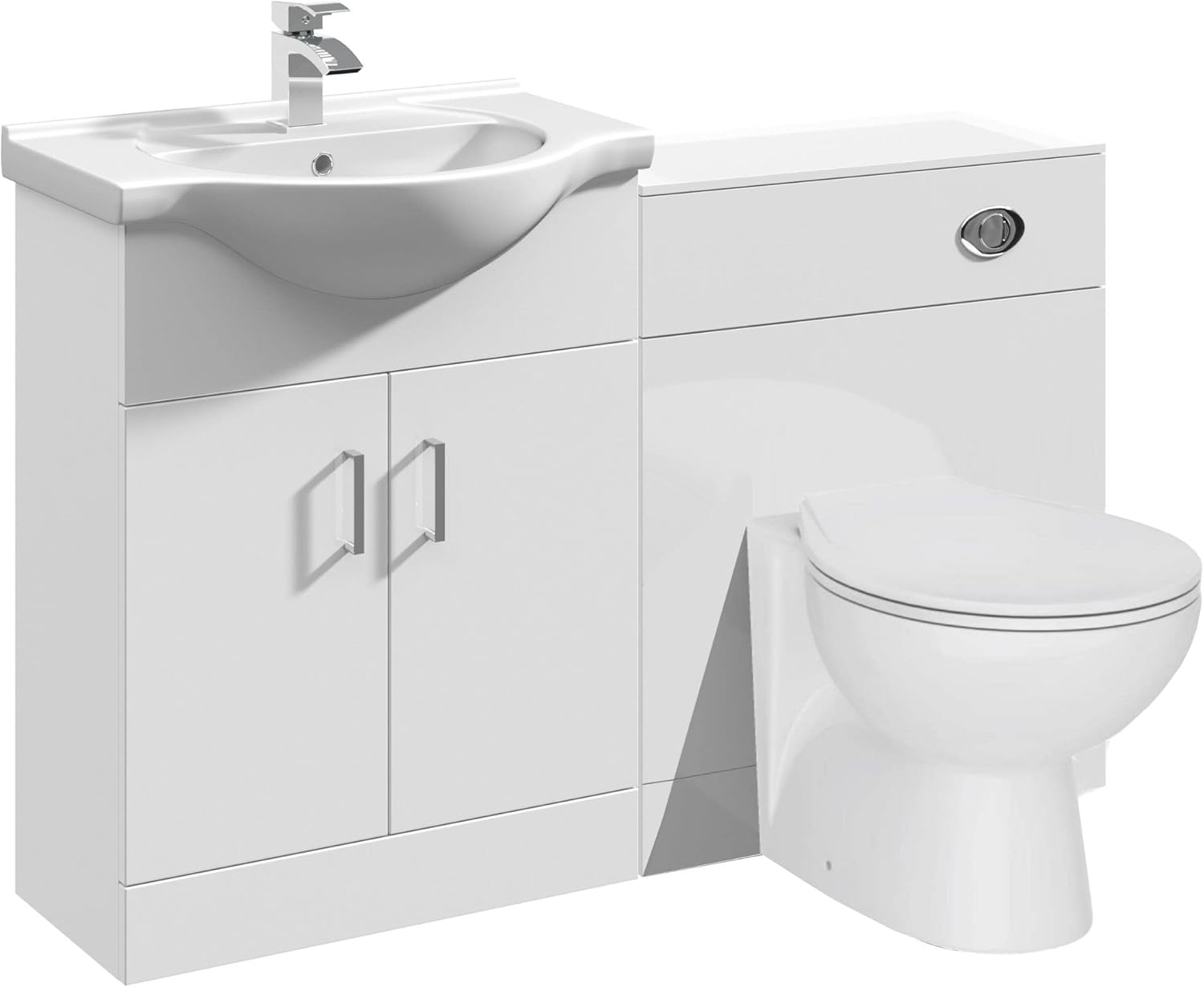 VeeBath Linx 1250 Vanity Unit Furniture Set, Wash Basin Bathroom Sink, WC, Toilet Pan, Soft Close, Quick Release Toilet Seat with Concealed Cistern-White (Flat Pack).