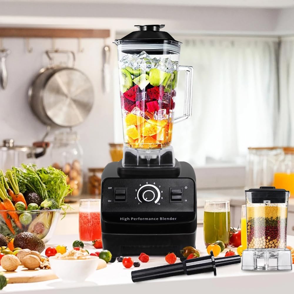 Generic Blender Smoothie Maker, 3200W Professional Table Blender with 10 Adjustable Speeds, 2L Capacity, Equipped with 6 Stainless Steel Blades, Two Cups of Different Sizes, Max 48000 RPM.