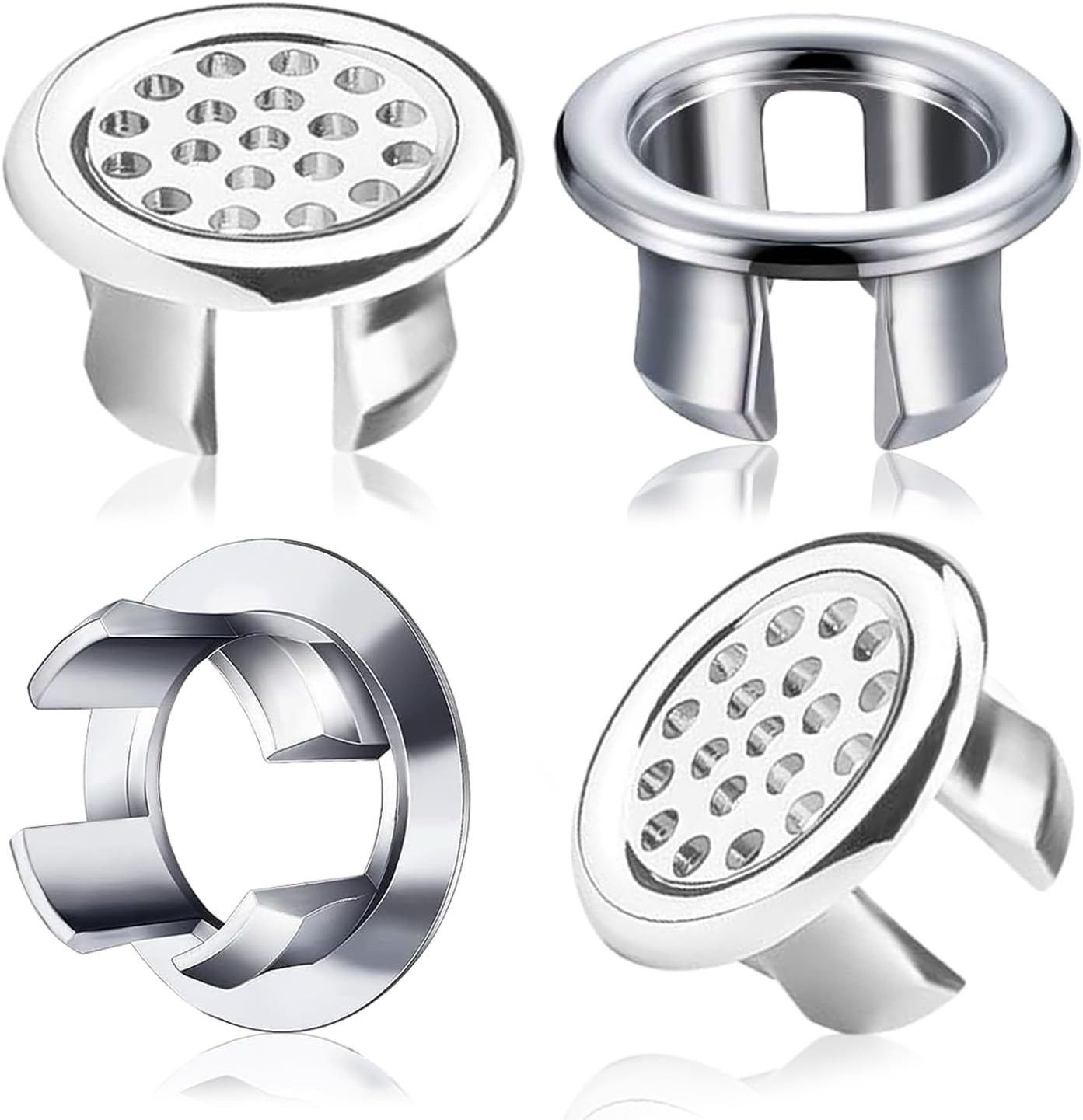 4 Pcs Sink Overflow Ring, Hole Round Overflow Cover, Basin Trim Drain Cap Cover, Drain Cap Cover Insert In Hole, For Bathtub, Kitchen, Sink, 30mm Silver.