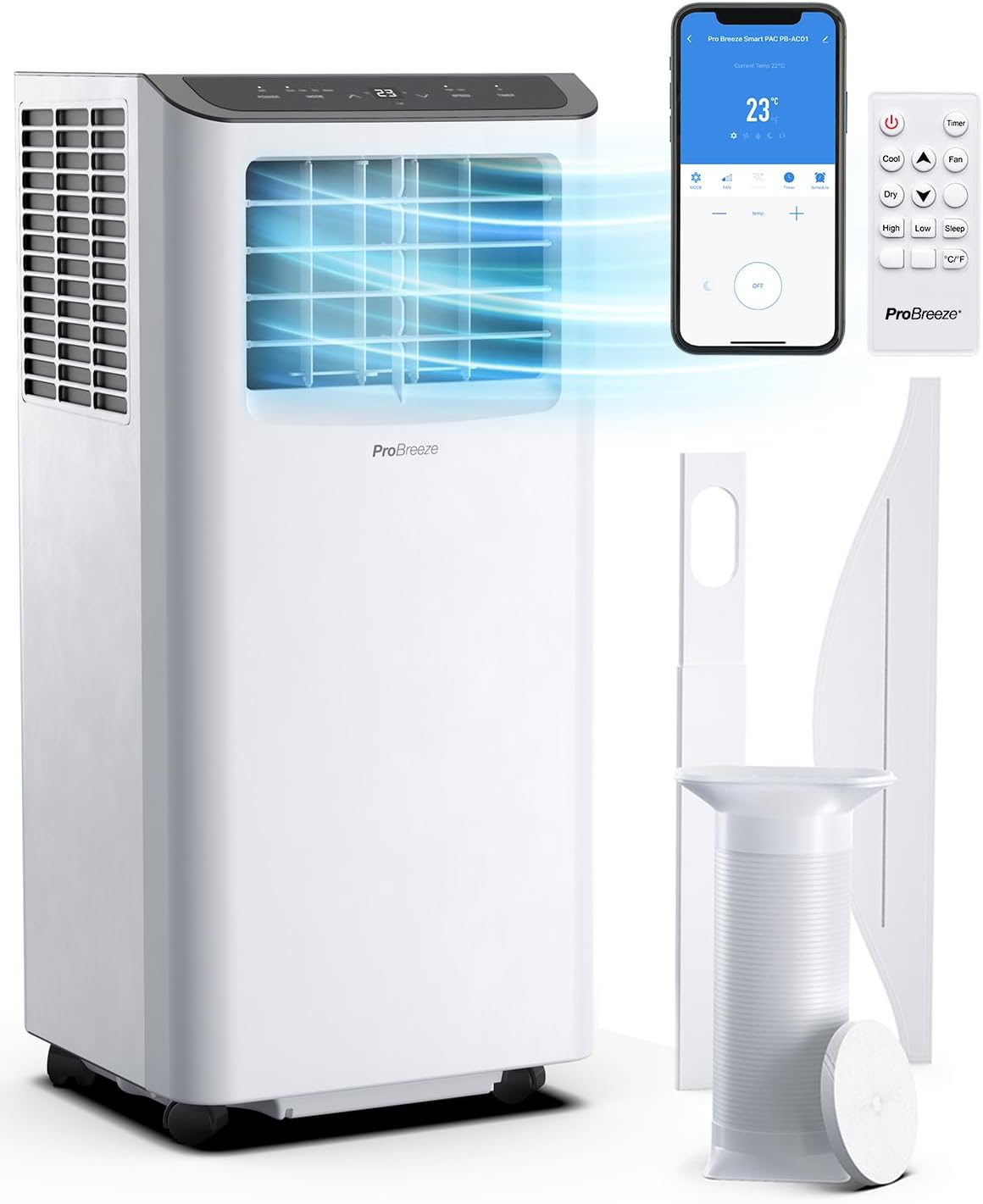 Pro Breeze® 12000 BTU Portable Air Conditioner - Smart Home WiFi Compatible with 24-Hour Digital Timer, Smart Display & Window Venting Kit Included - Air Conditioning Unit for Home & Office.