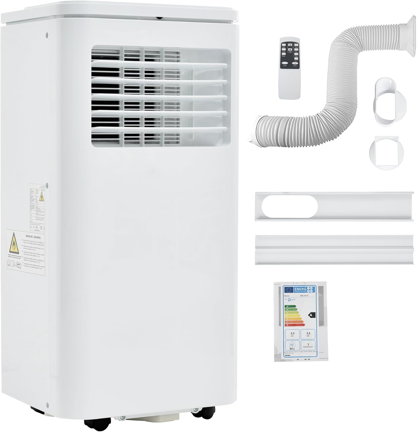 BTM Portable Air Conditioner 7000 BTU/h (2KW), Air Conditioning Unit with 3 Operating Modes and 24-hour Timer through Remote/APP Control, up to 80 m³, Energy Efficiency Class A, Type G Plug.