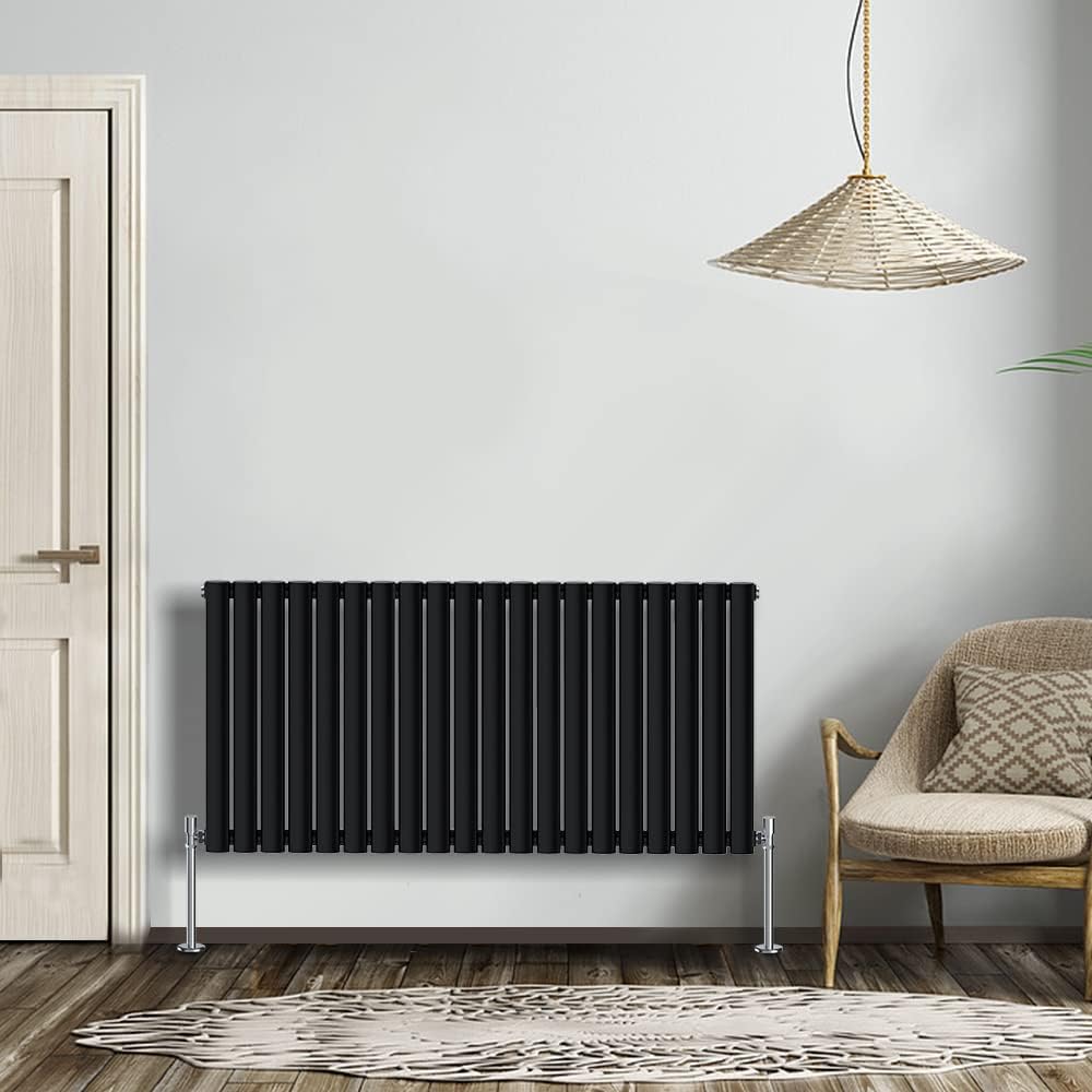 NRG Modern Radiator Black 600x590mm Single Oval Panel Heater Interior Designer Horizontal Bathroom Radiators.