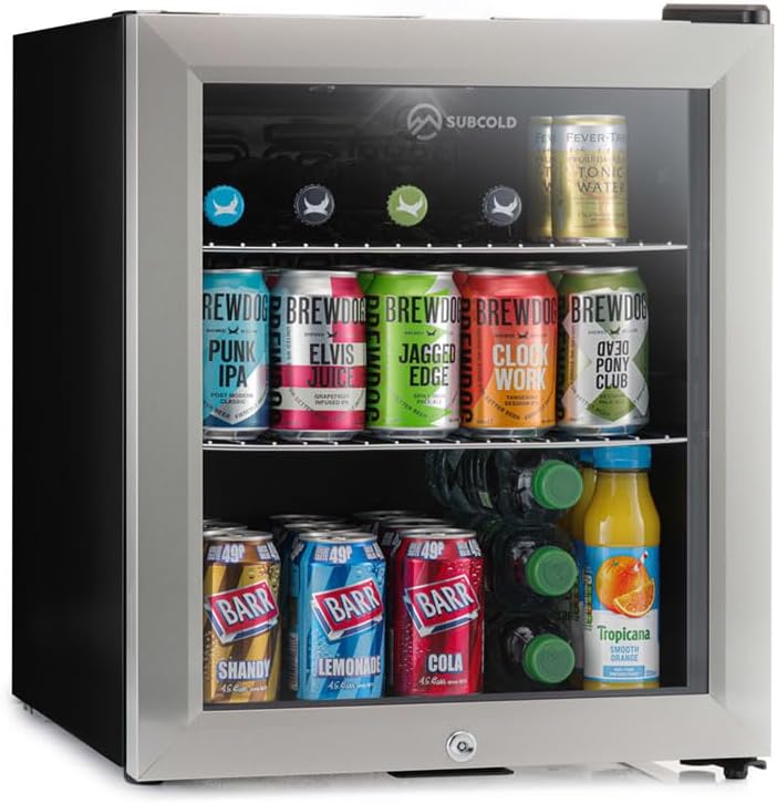 Subcold Super50 LED – Mini Fridge Black | 50L Beer, Wine & Drinks Fridge | LED Light + Lock & Key | Energy Efficient (Black).