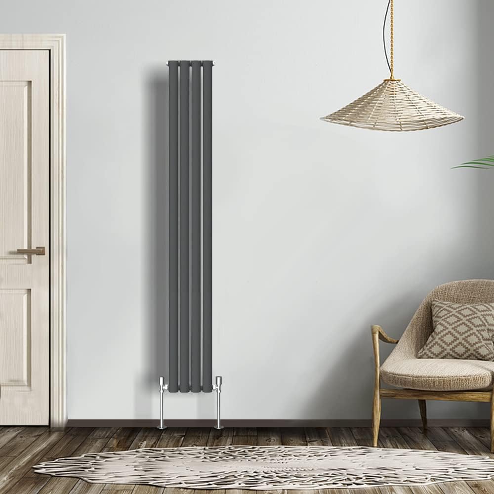 NRG Modern Radiator Black 600x590mm Single Oval Panel Heater Interior Designer Horizontal Bathroom Radiators.