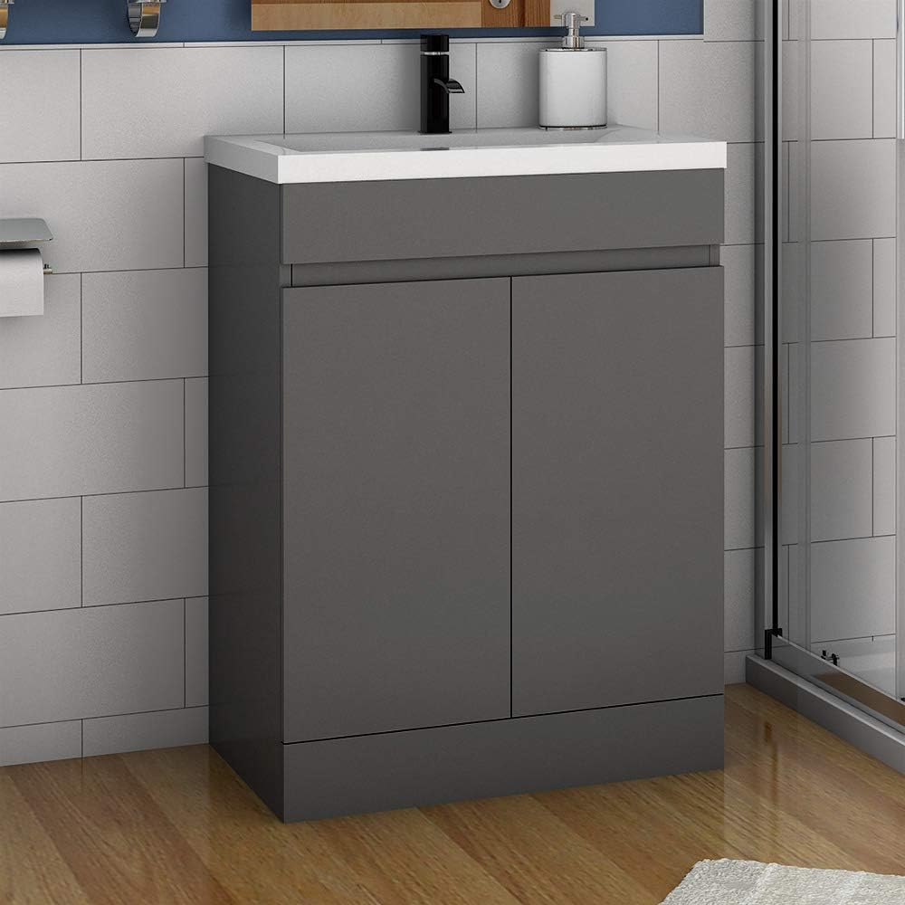 MYB Vanity Unit and Sink 600mm for Bathroom Grey 2 Doors Soft Closing Cabinet.