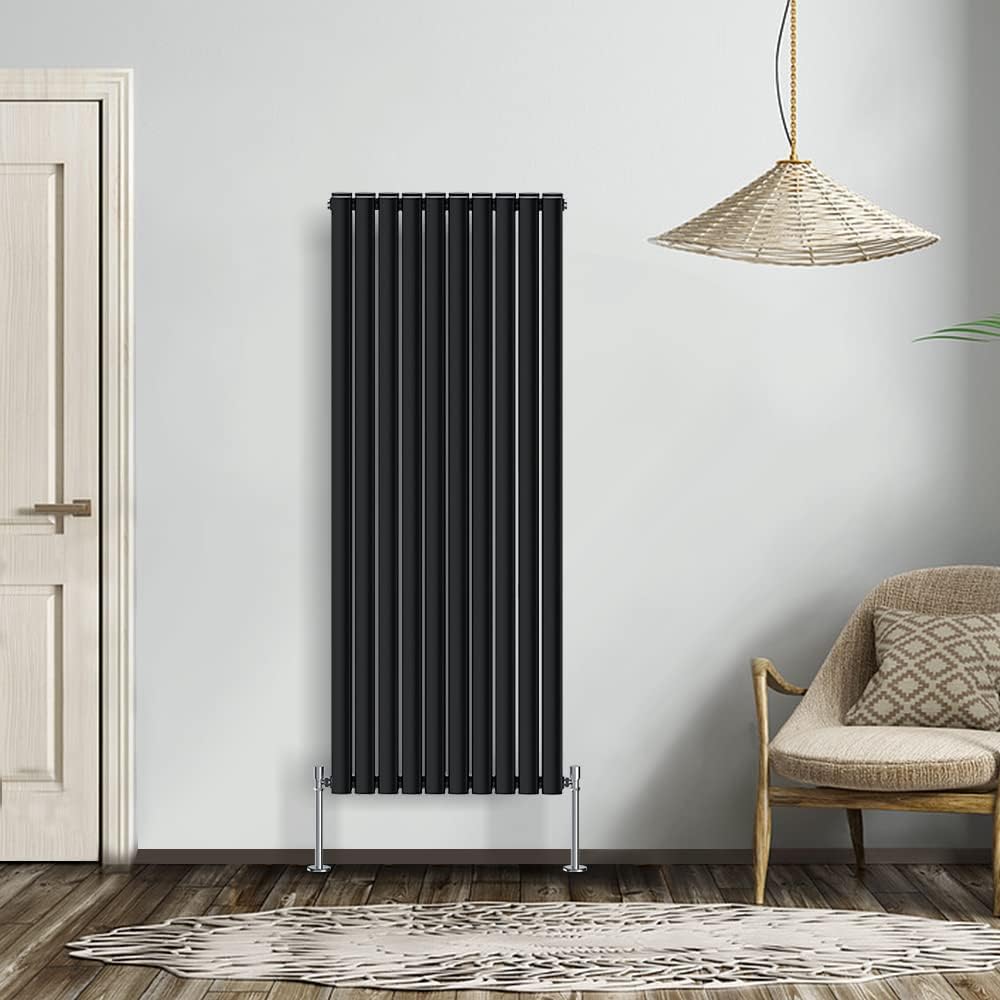 NRG Modern Radiator Black 600x590mm Single Oval Panel Heater Interior Designer Horizontal Bathroom Radiators.