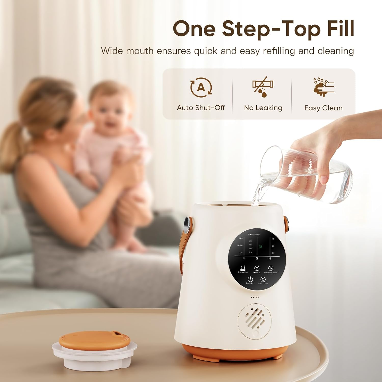 Maxcio 2.5L Humidifiers for Bedroom Baby Room with Big Touch Screen, 25H Cool Mist Humidifier with Carrying Handle, Auto-Off, Quiet 28db, 360° Rotation Nozzle, Filter, Night Light for Plants, Nursery.