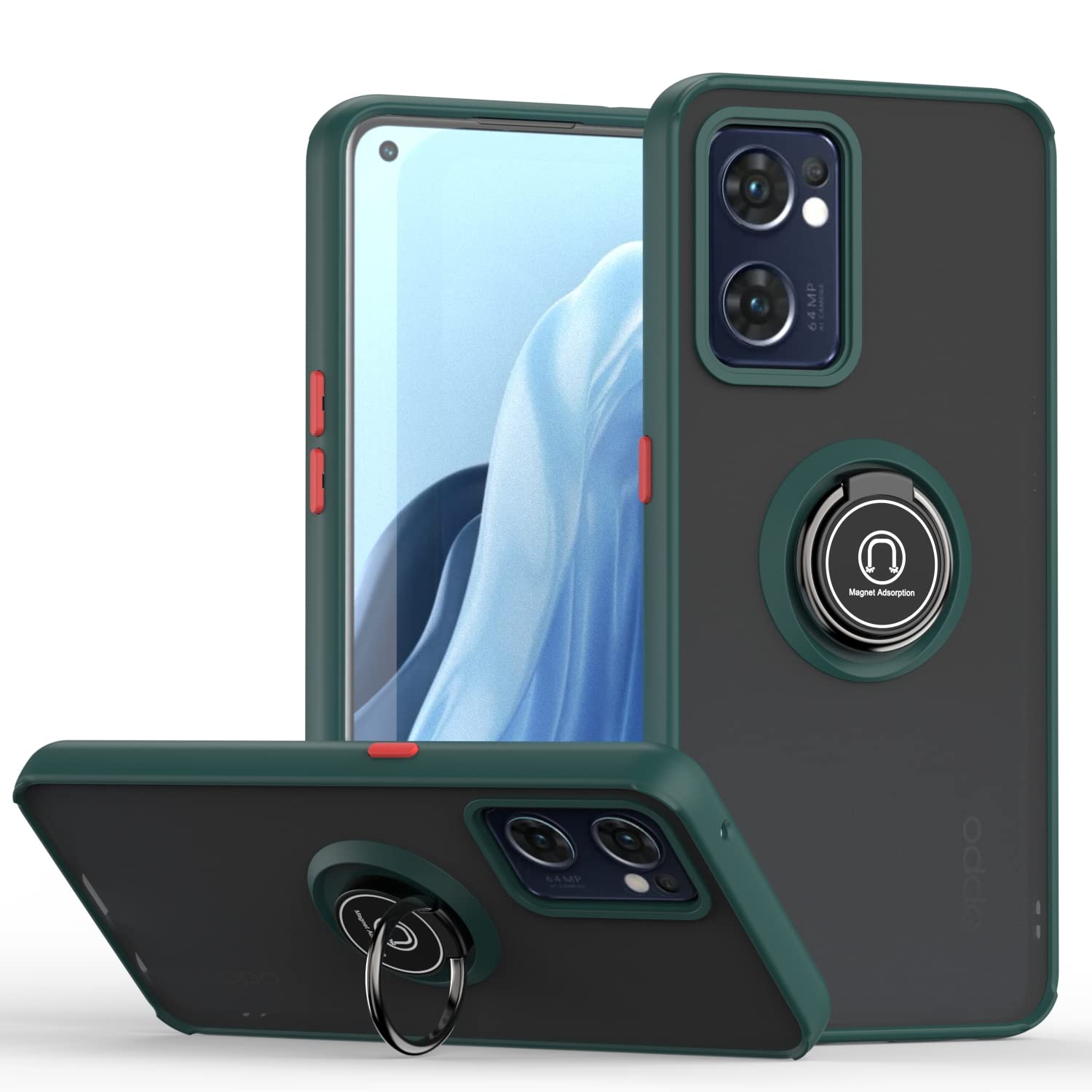 XINYEXIN Compatible with Oppo Find X5 Lite OPPO Reno7 5G 6.43" Case with Ring Holder, PC +TPU Shockproof Bumper Case Protective Cover - ArmyGreen.