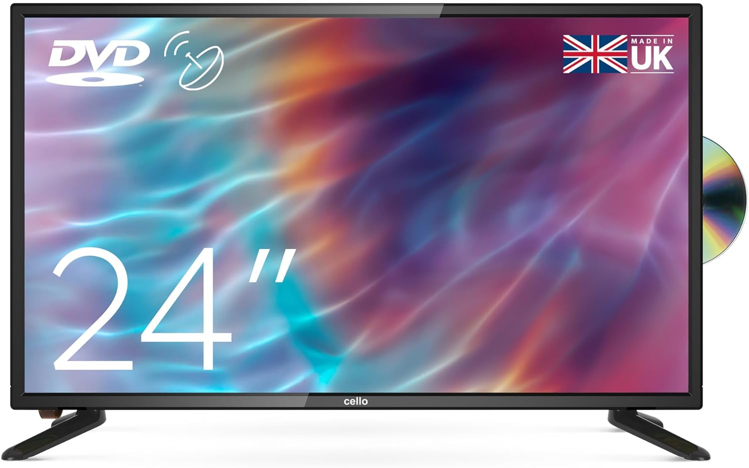 Cello ZSF0242 24 inch Full HD LED TV | Built-in DVD Player | Made in UK | Freeview TV HD | Satellite Receiver | HDMI | USB 2.0 | Record Live | TV with DVD Player Built in, Perfect for Your Kitchen.