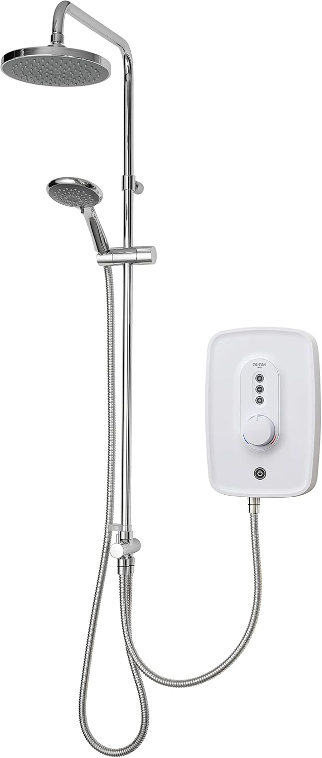 Triton Showers Danzi DuElec | Shower Electric | 9.5 KW I White I Electrical Showers | with Rainfall Showerhead and Anti Twist Hose | Best Electric Shower Units Bathrooms.