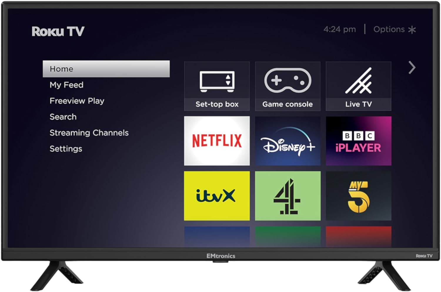 EMtronics EM32ROK Roku TV 32" Inch HD Ready 720p Smart with Netflix, Disney+, BBC, Freeview Play, Dolby Audio, Mobile Control and 3 x HDMI, USB - Black (2024 Model).