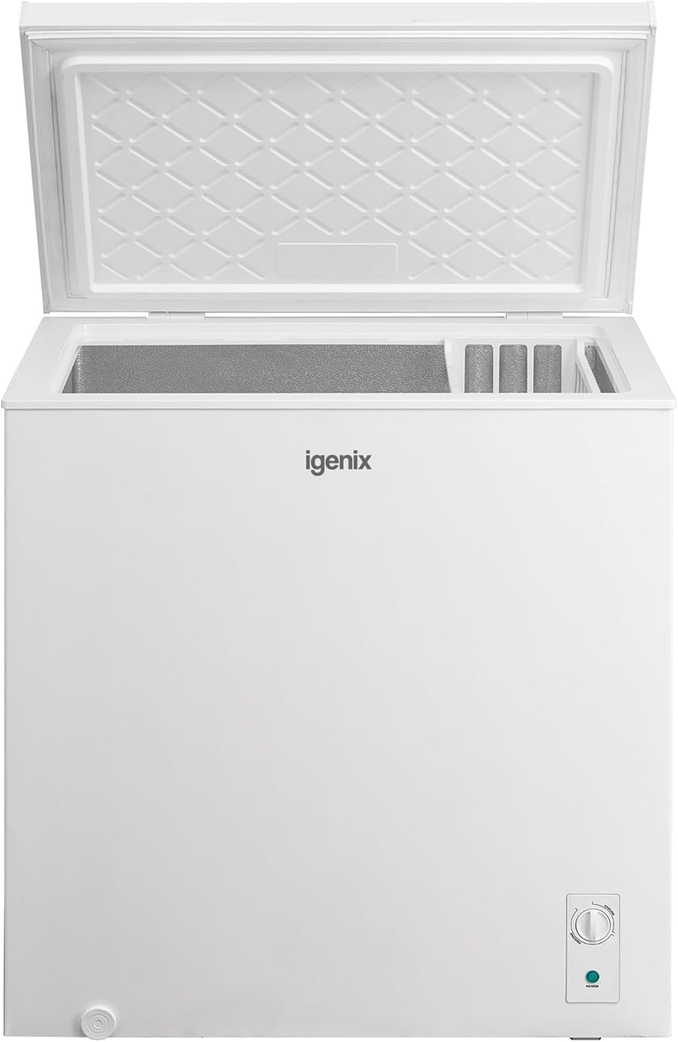 Igenix IGCF0198W Freestanding Chest Freezer 198 Litre Capacity with Freezer Basket, Suitable for Outbuildings and Garages, White.