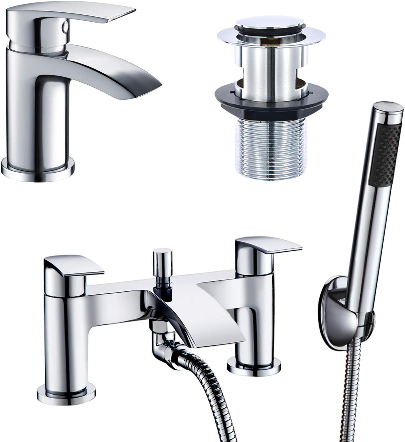 Hapilife Cloakroom Basin Sink Mixer Tap + Bath Filler Hand Held Shower Head Set.