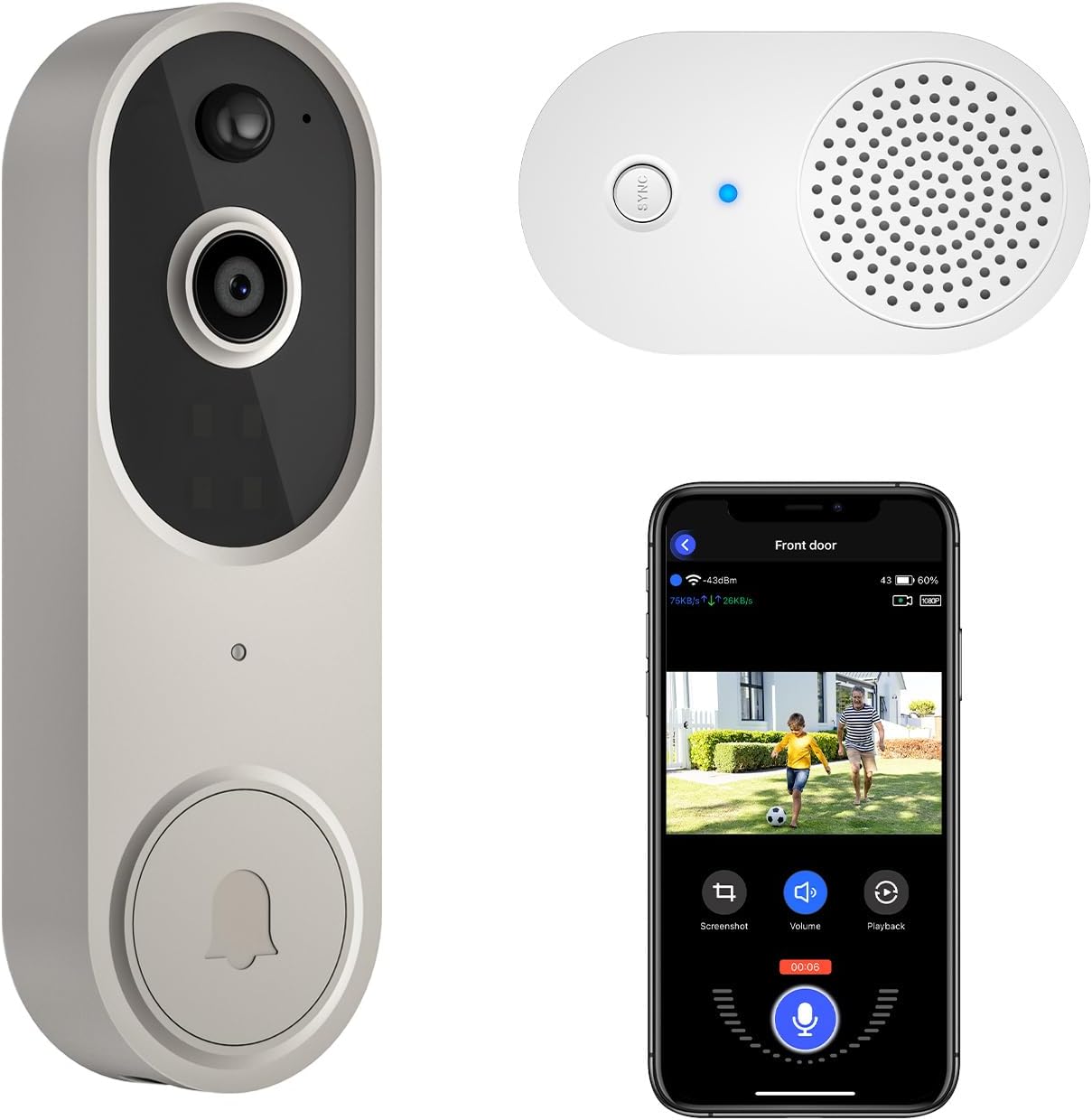 guggre 1080p Wireless Video Doorbell & Indoor Ring Chime, Enhanced Security with AI Human Detection, 2-Way Audio, HD Night Vision, AES-128 Cloud Storage, Real-Time Alerts, Smart Home Protection.