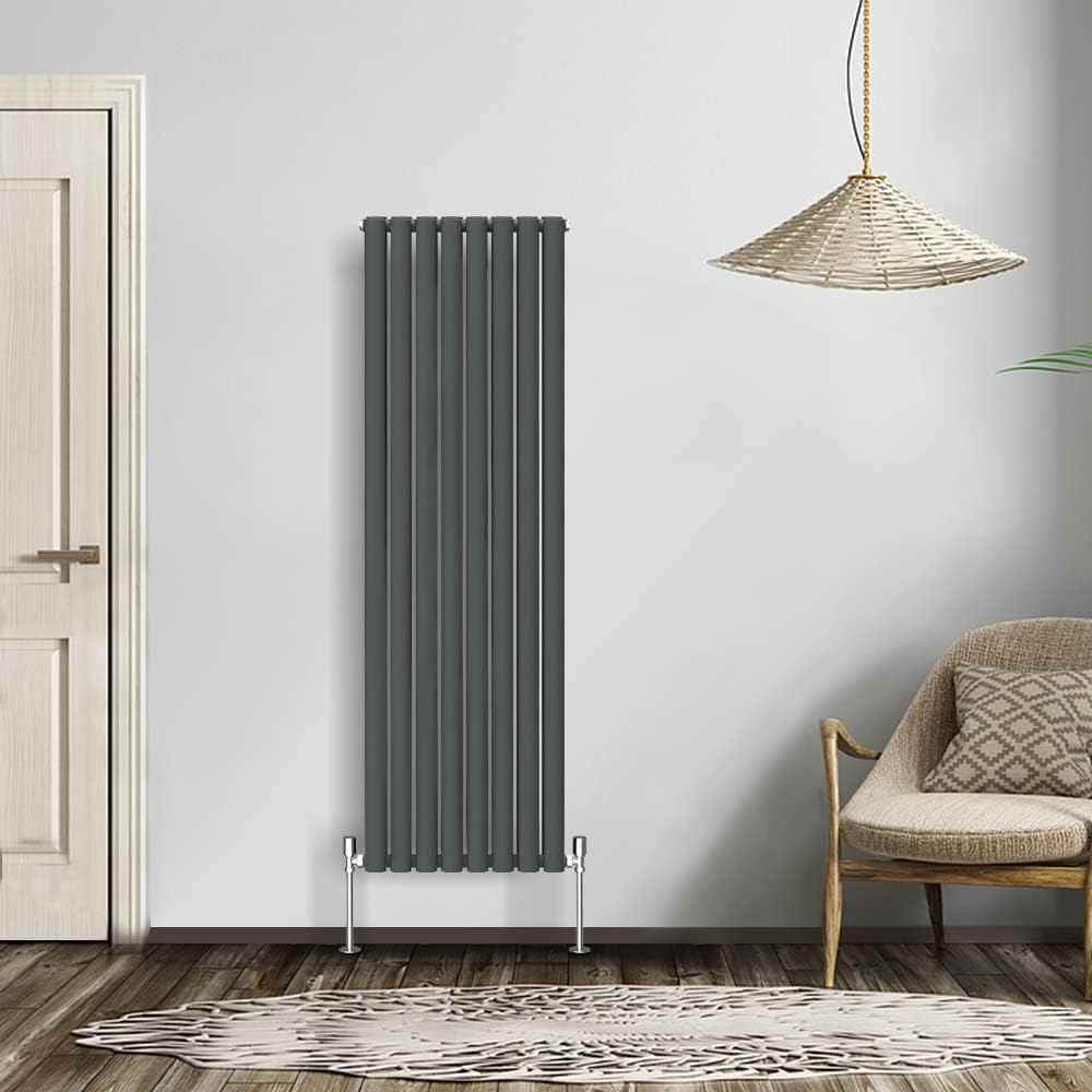 NRG Modern Radiator Black 600x590mm Single Oval Panel Heater Interior Designer Horizontal Bathroom Radiators.