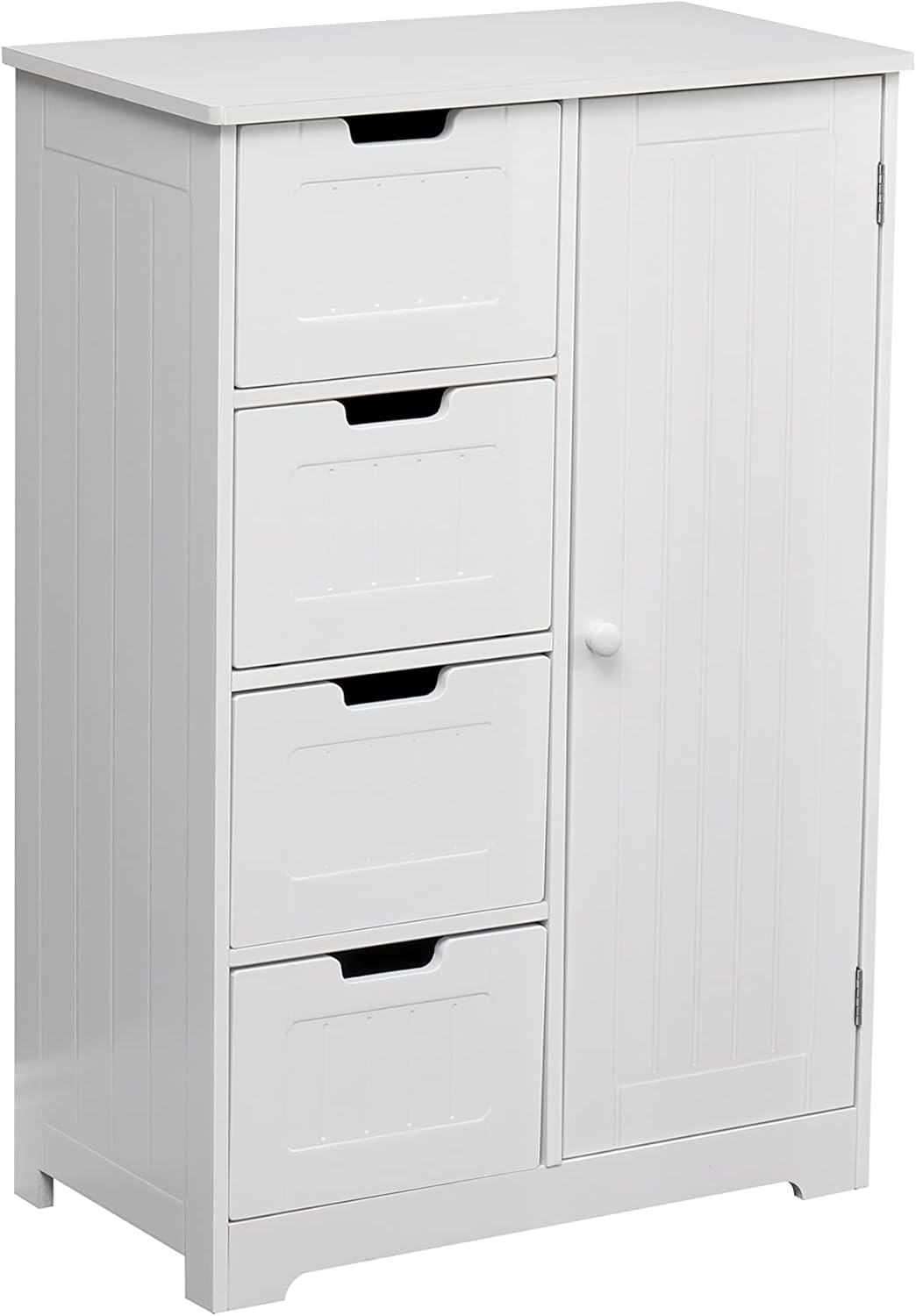 Kingwudo® MDF Bathroom Storage Unit Floor Cabinet with 4 Drawers and 1 Door Freestanding Cupboard Sideboard Organizer White or Grey (White).