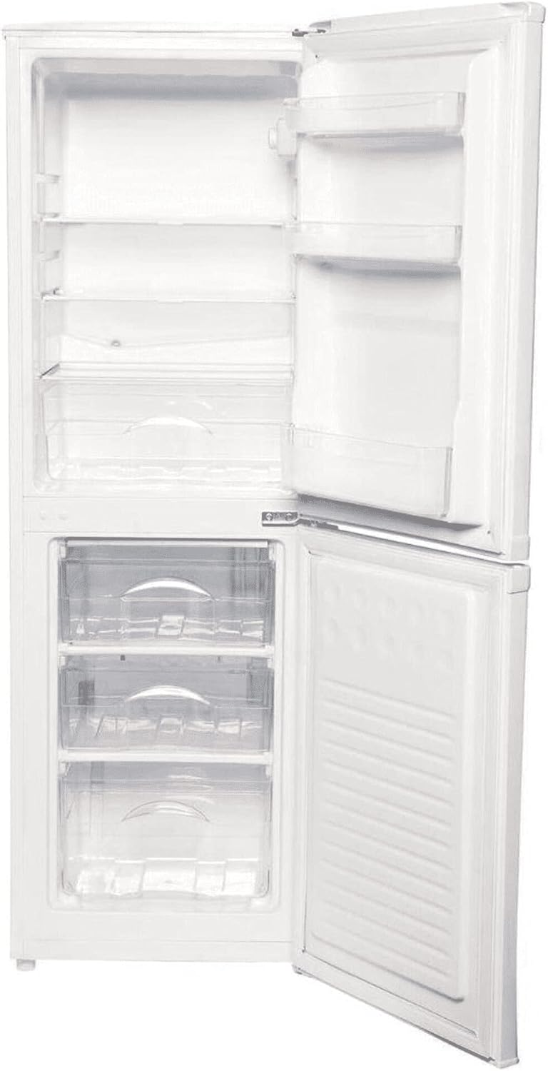 Haden 48cm Freestanding Fridge Freezer - 50/50 Split, Auto Defrost, Adjustable Shelves, Salad Crisper, 3 Freezer Drawers, Reversible Doors, 144cm High Fridge Freezers, Energy Efficient.