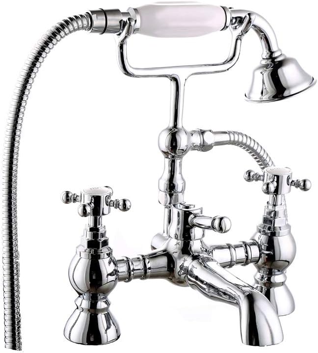 NRG Traditional Bath Shower Filler Mixer Tap & Bathroom Shower Head Set Chrome Brass.