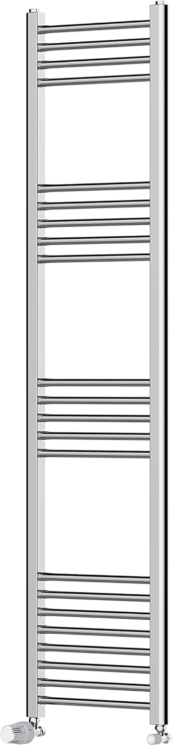 BPIL Heated Towel Rail Chrome Bathroom Ladder Radiator - Straight Heated Towel Rail Chrome Bathroom Ladder Radiator Including Thermostat Radiator Valve Straight, (1000500).