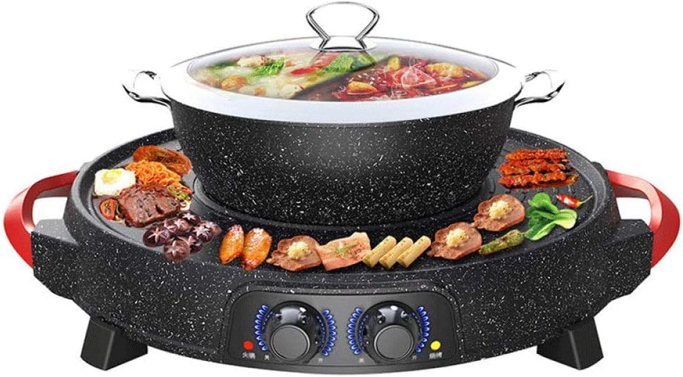 WSJTT Multi Cooker | Electric Frying Pan with Glass Lid,54cm Non-Stick Surface And Cool Touch Handles,Multifunction Two-in-one Electric Smokeless Non-stick Barbecue Grilled Shabu-shabu Baking Pan 2200.