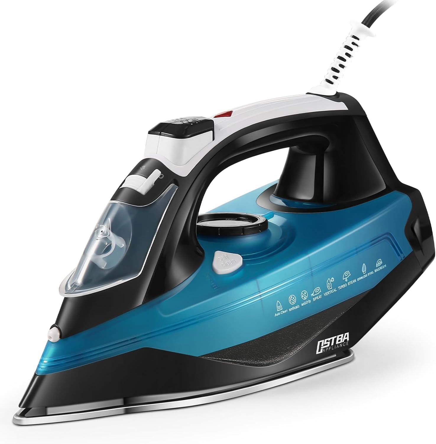 Steam Iron for Clothes, 2800W Clothes Iron, 400ml Water Tank, Nonstick Stainless Steel Soleplate, Powerful vertical steam, 210g Steam Boost, 45g Continuous Steam, Self-Cleaning and Auto-Off function.