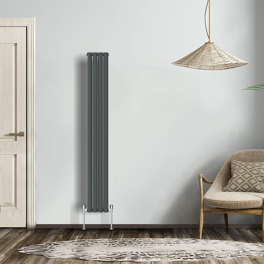 NRG Modern Radiator Black 600x590mm Single Oval Panel Heater Interior Designer Horizontal Bathroom Radiators.