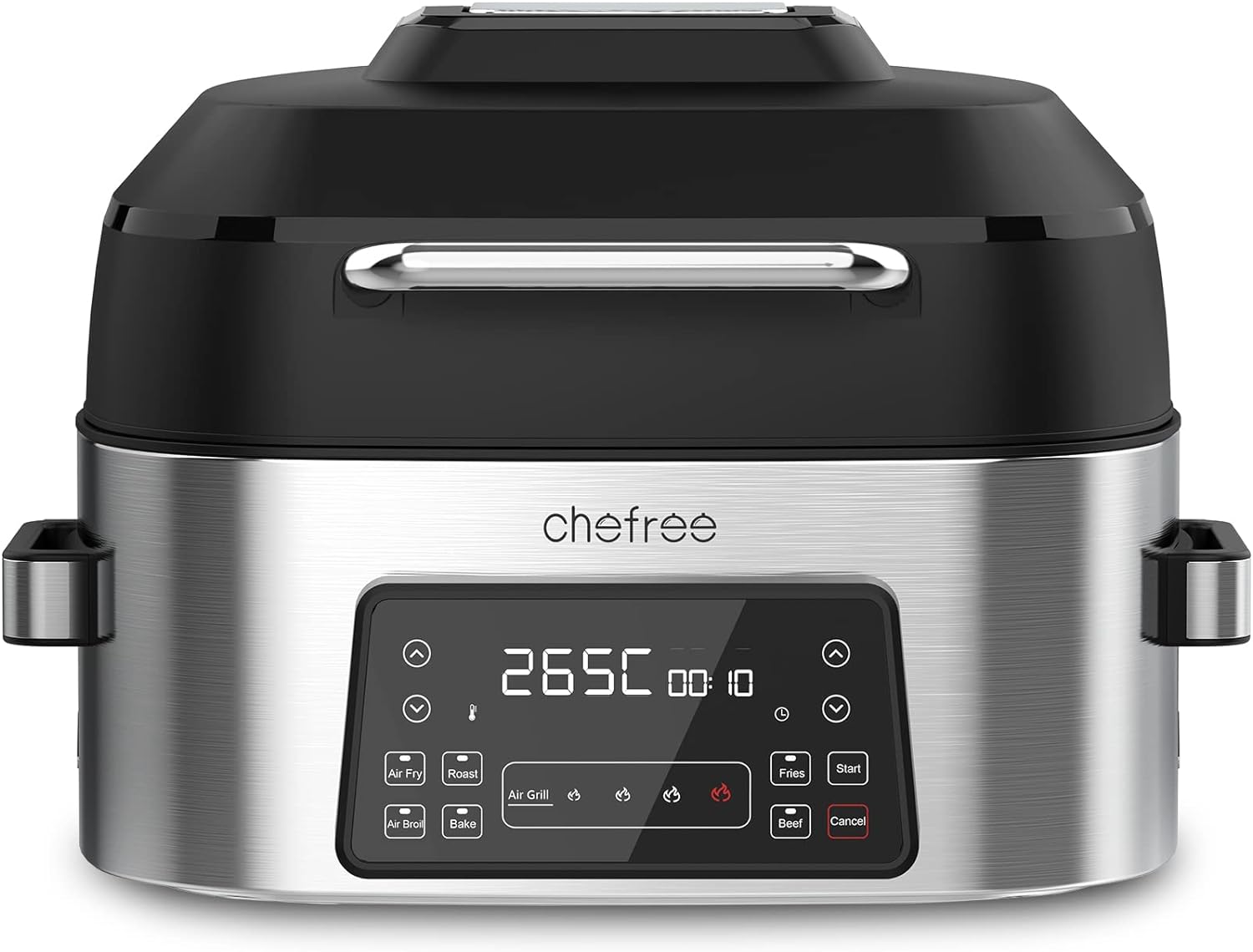 CHEFREE Health Grill and Air Fryer, 6L Large Capacity, 6-in-1 Smart XL Multicooker, Griddle, Roast, Bake & Broil and More, Smokeless, Oiless, Dishwasher Safe, Black/Grey, AFG01.