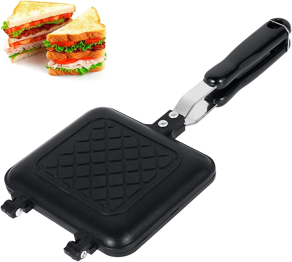 Breakfast Sandwich Maker, Non-Stick Grilled Sandwich and Panini Maker Pan with Handle with Anti Scalding Handle, Fast Breakfast Pan, Flat Bottom Double Sided Baking Pan for Home Kitchen Camping.