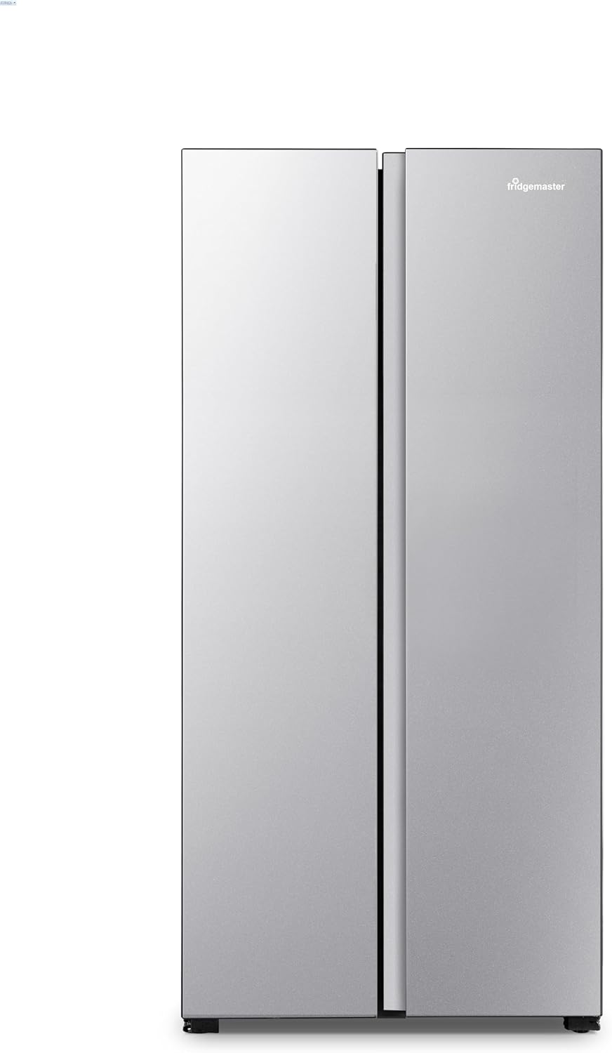 Fridgemaster MS83430ES Freestanding Slim American Side by side Door Fridge Freezer 441L, Total No Frost, Inverter compressor, Silver, 83.2x178.0cm, Energy Rating E.