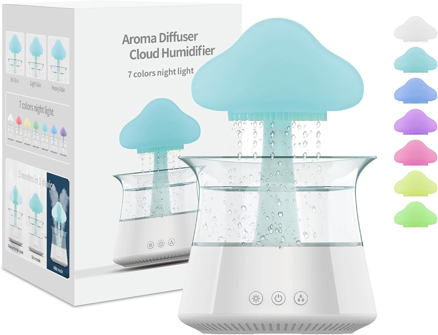 New Raindrop Humidifier,Rain Sounds for Sleeping,Snuggling Cloud,Mushroom Rain Lamp Humidifier with 7 Colors LED Changing Lamp,Desktop Fountain Water Drop Sound for Home Bedroom Office Plant(White).