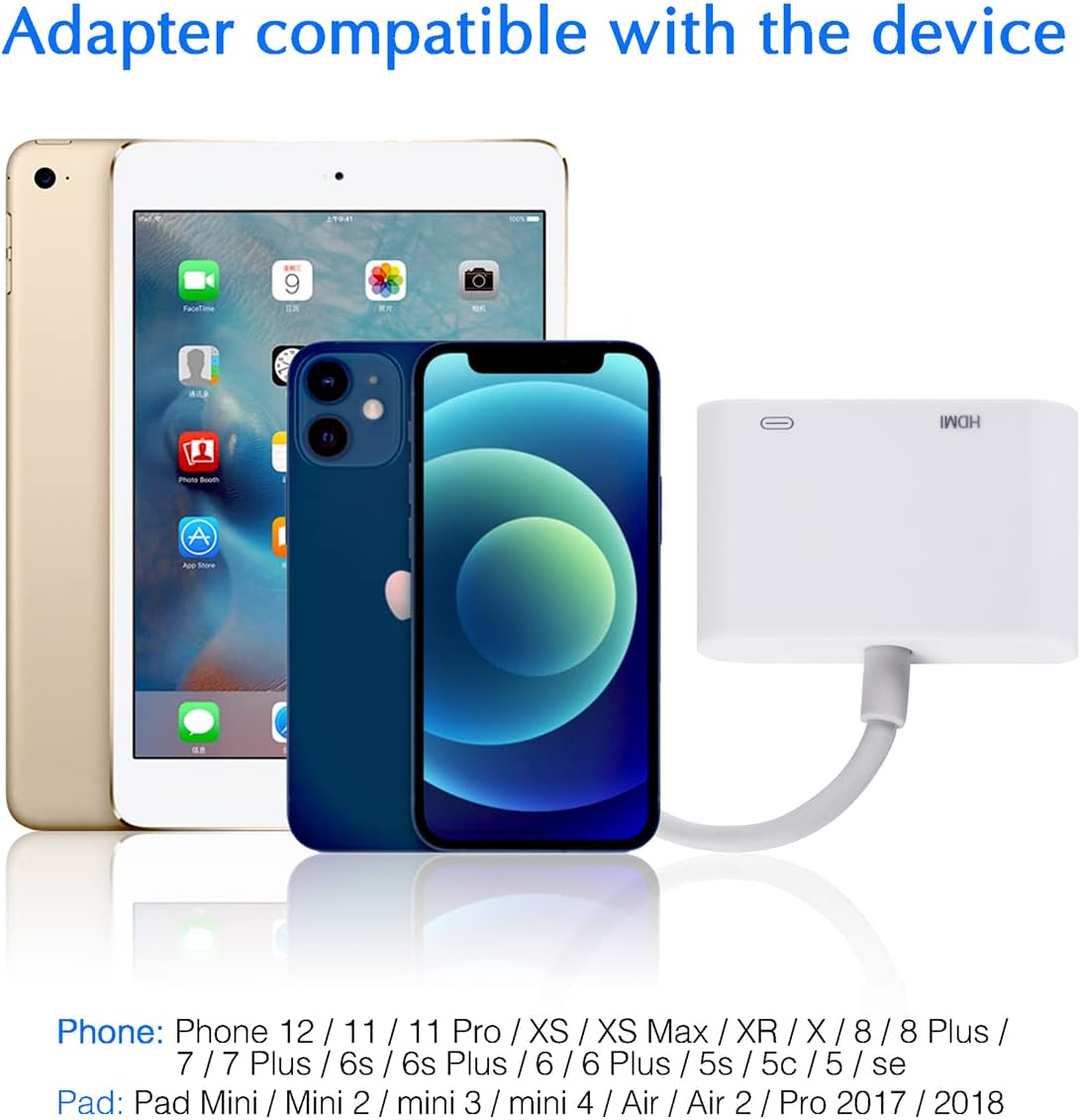 Lightning to HDMI Adapter【Apple MFi Certified】, iPhone HDMI Adapter 1080P HD Digital AV Adapter HDMI Cable Converter for iPhone to TV iPad Sync Screen HDMI Adapter for iPhone, iPad, Plug & Play