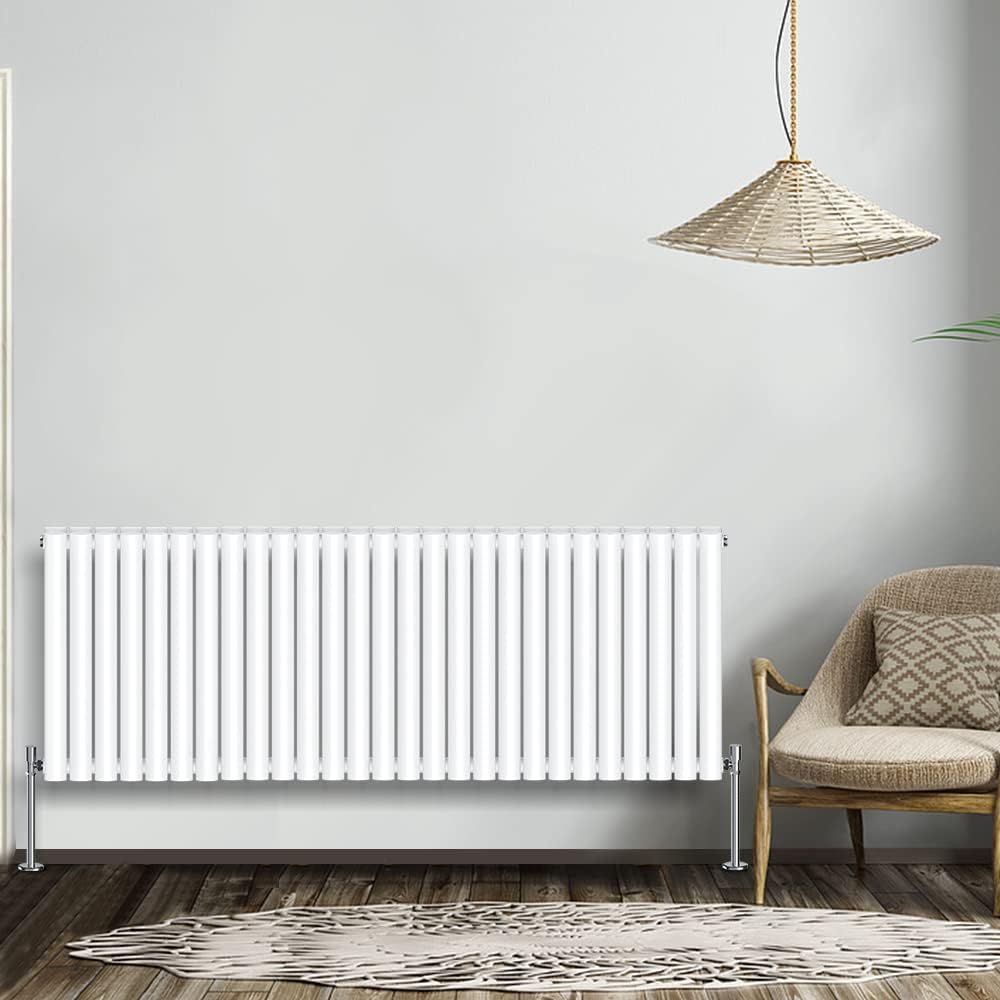 NRG Modern Radiator Black 600x590mm Single Oval Panel Heater Interior Designer Horizontal Bathroom Radiators.