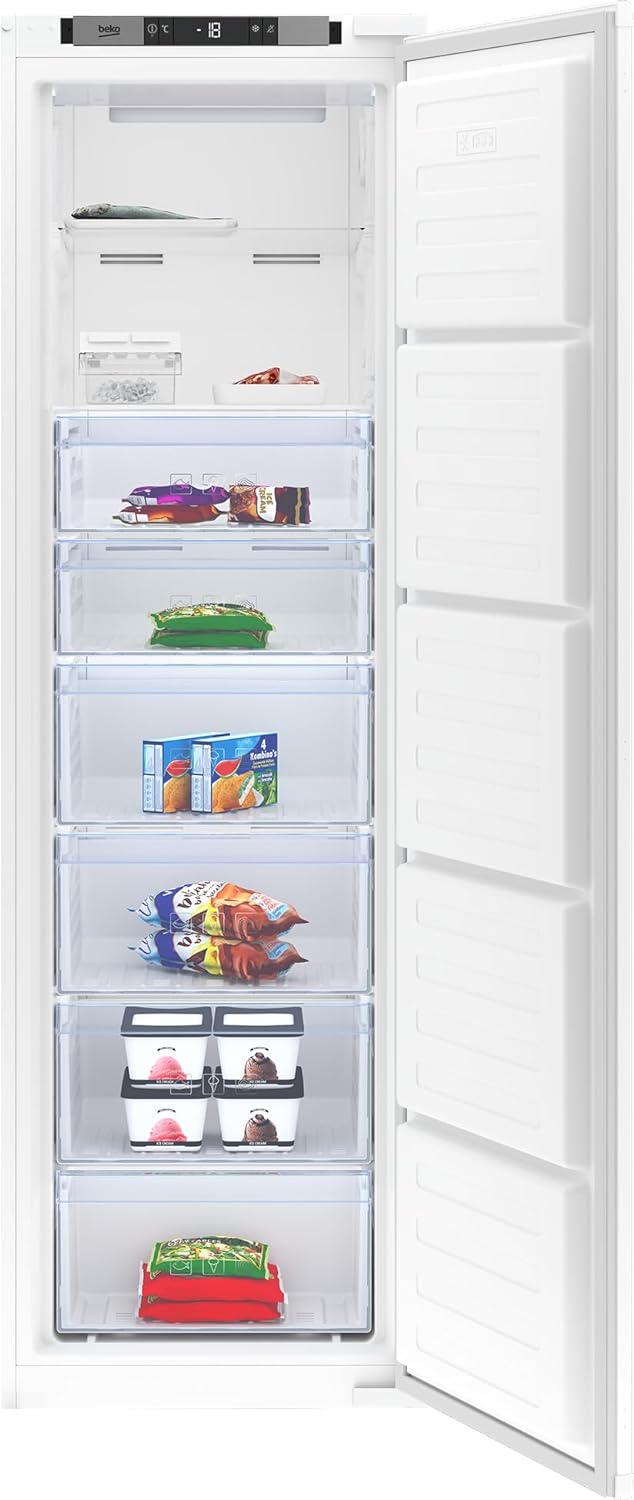 BEKO BFFD4577 Integrated Frost Free Upright Freezer with Sliding Door Fixing Kit - E Rated.