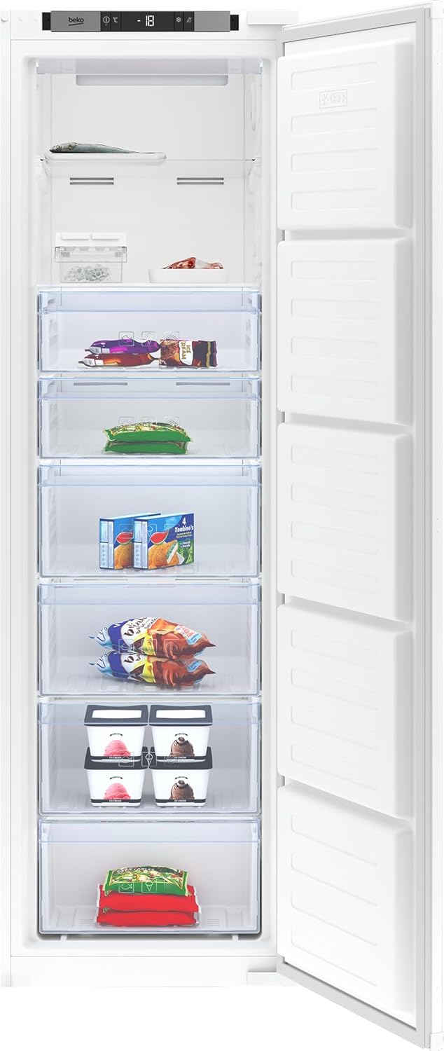 BEKO BFFD4577 Integrated Frost Free Upright Freezer with Sliding Door Fixing Kit - E Rated.