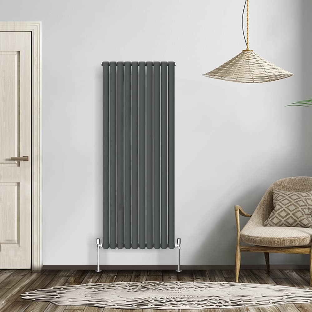 NRG Modern Radiator Black 600x590mm Single Oval Panel Heater Interior Designer Horizontal Bathroom Radiators.