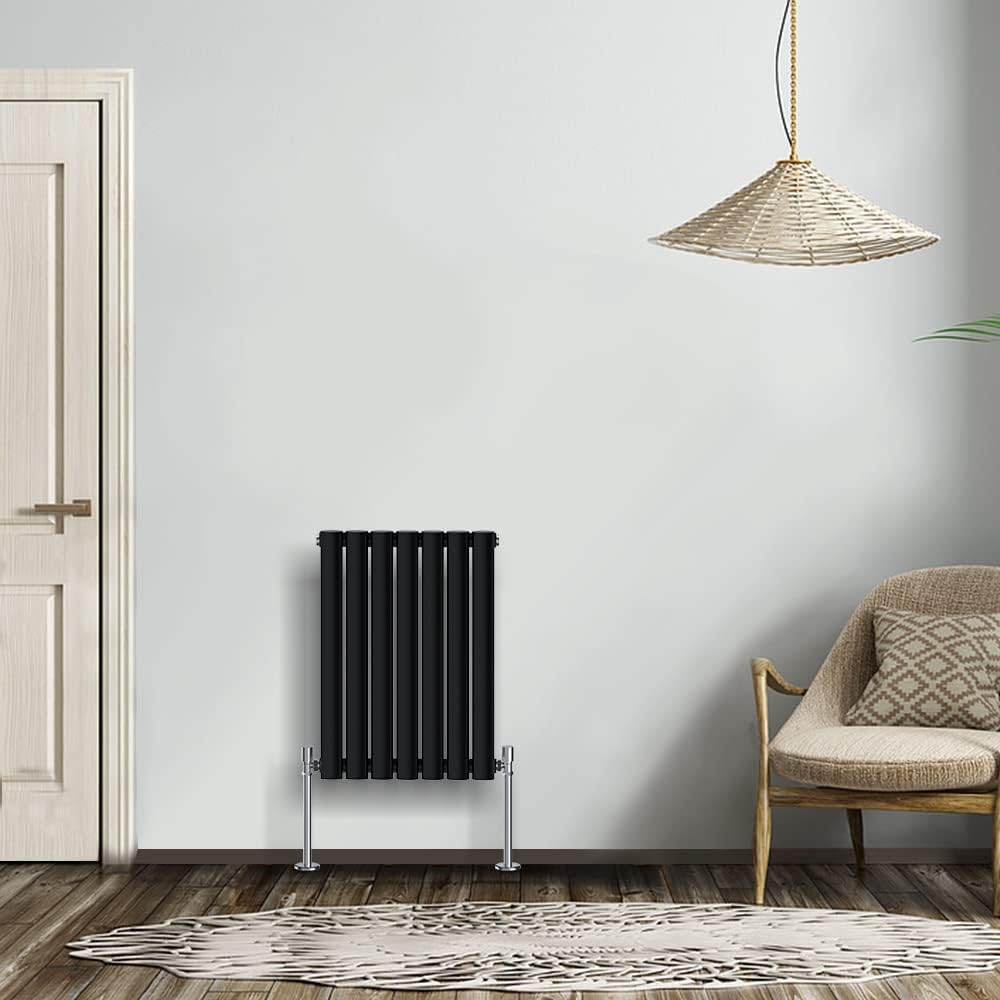 NRG Modern Radiator Black 600x590mm Single Oval Panel Heater Interior Designer Horizontal Bathroom Radiators.