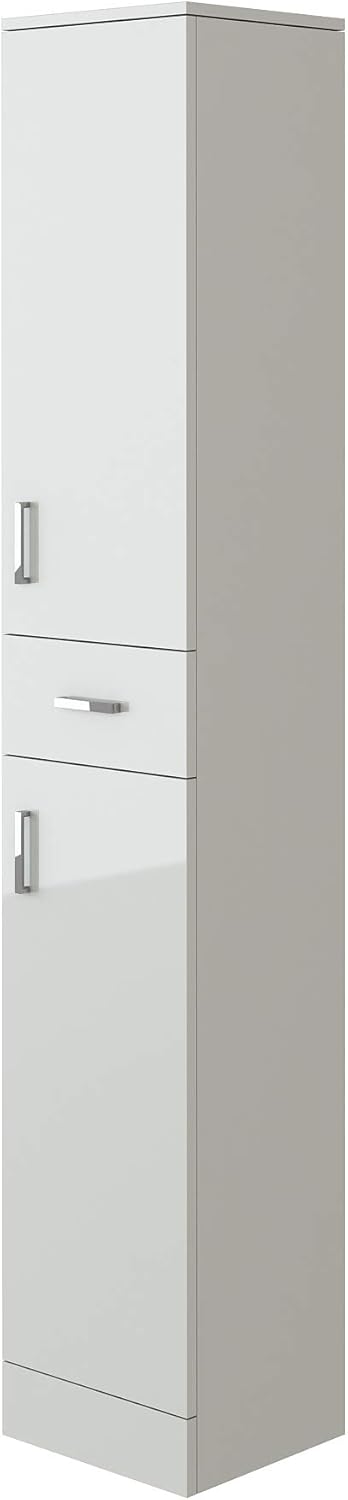 VeeBath Linx Free Standing Tall Bathroom Cabinet White High Gloss Storage Tallboy Cupboard Furniture - 350 x 300mm.